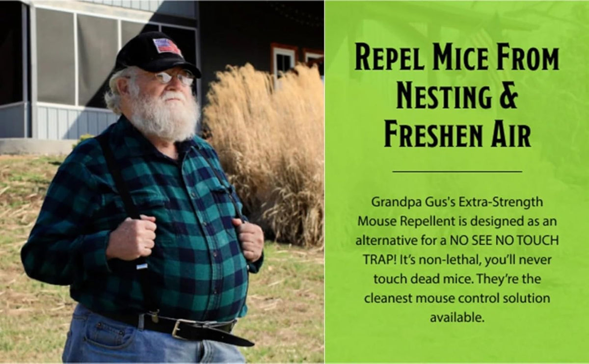 Grandpa Gus's Extra-Strength Mouse Repellent Pouches, Cinnamon/Peppermint Oils Repel Mice from Nesting & Freshen Air in Car/RV/Boat/Garage/Shed/Cabin, 1.75 oz (Pack of 10)