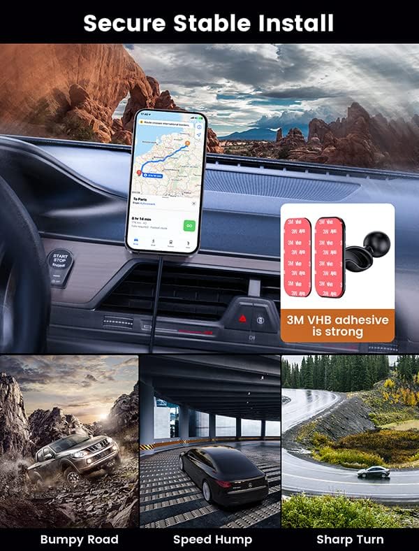 MOKPR for Magsafe Car Mount Charger-Wireless Car Charger-Magnetic Car Phone Holder for Dash Air Vent-LED RGB HandsFree Car Mount Fast Car Charger for iPhone 16 15/14/13/12 Series with QC 3.0 Adapter