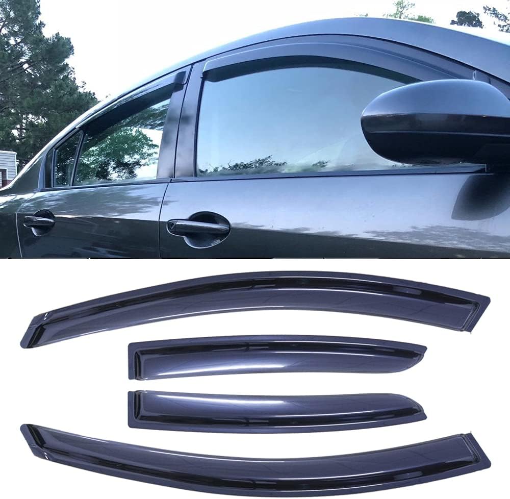 94257 Side Window Wind Deflector,4pc Dark Smoke Nice Window Visors fit for 2010-2013 Mazda 3,Outside Mount Style Tape-On Sun Rain Guards Set