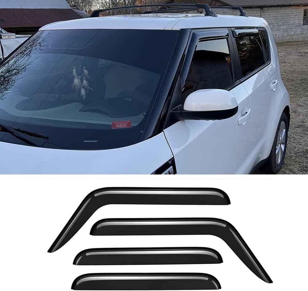 94367 Sunproof Waterproof Side Window Wind Deflector, 4pcs Protective Replacements Rain Guards Set, Window Visor fit for 2014-2019 Kia Soul