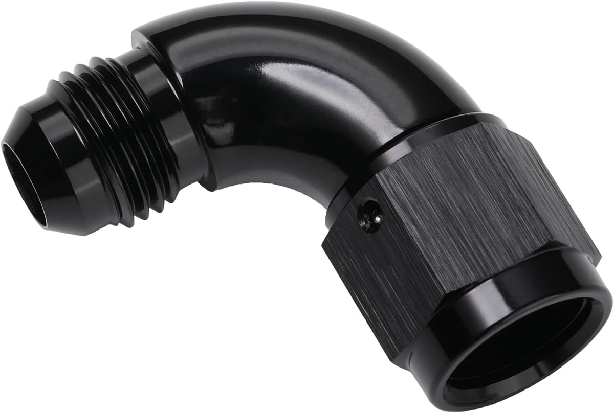 90 Degree 6AN Male to 6AN Female Swivel Full Flow Fitting Adapter Coupler Aluminum Black