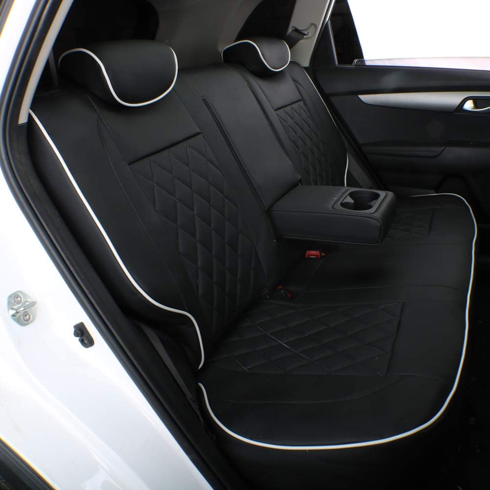 EKR Sportage Seat Covers Custom Fit for KIA Sportage LX 2023 2024 2025 2026 Leather Car Seat Cover Full Set - Faux Leather (Black with White Piping)