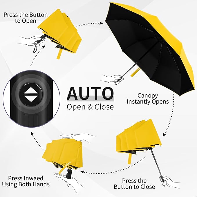 Yoobure Windproof Travel Umbrella - Automatic Umbrellas for Rain, Compact Folding Umbrella with UV Protection, Lightweight Portable Design for Backpack/Walking/Car, Sun & Storm Ready