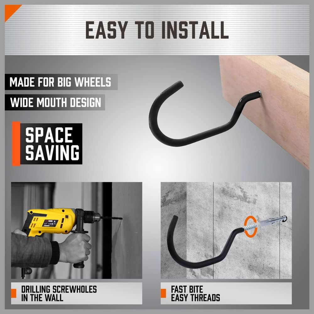 HORUSDY 12 Pack Heavy Duty Bike Hooks - 6 Inch, 100LBS Capacity for Garage Wall and Ceiling