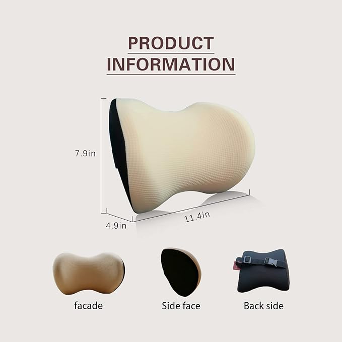 Super Comfy Car Headrest Pillow, Car Pillow for Neck Pain Relief with Adjustable Strap, 100% Memory Foam & Breathable Removable Cover, Ergonomic Design - Softness Travel Car Neck Pillow(Beige, 1PC)