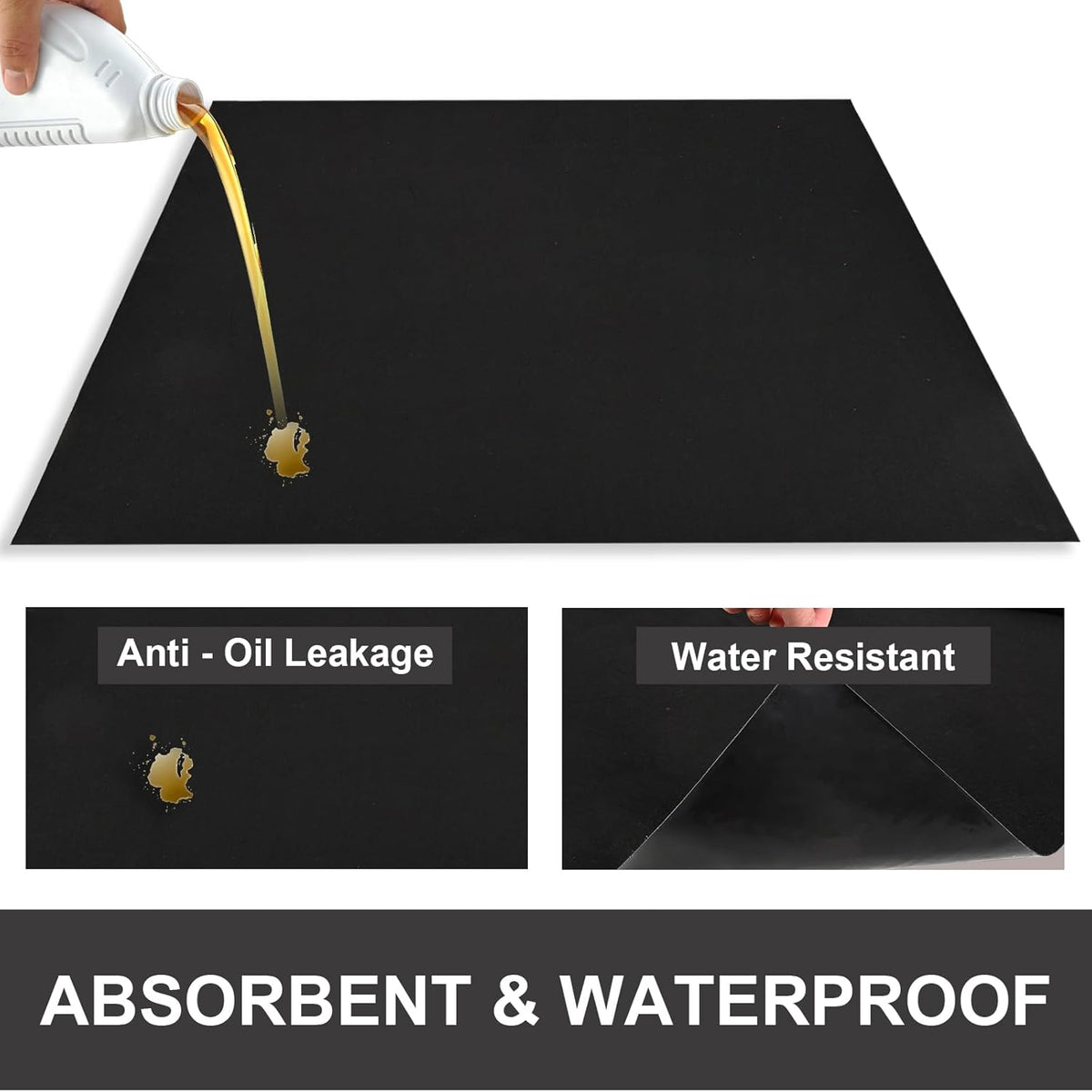 AAIN Oil Spill Mat (60" x 72"), Garage Floor Mat, Absorbent Oil Pad, Premium Maintenance Mat, Waterproof, Protect Garage Surface from Spill & Stain, Reusable, Washable, Durable, Black