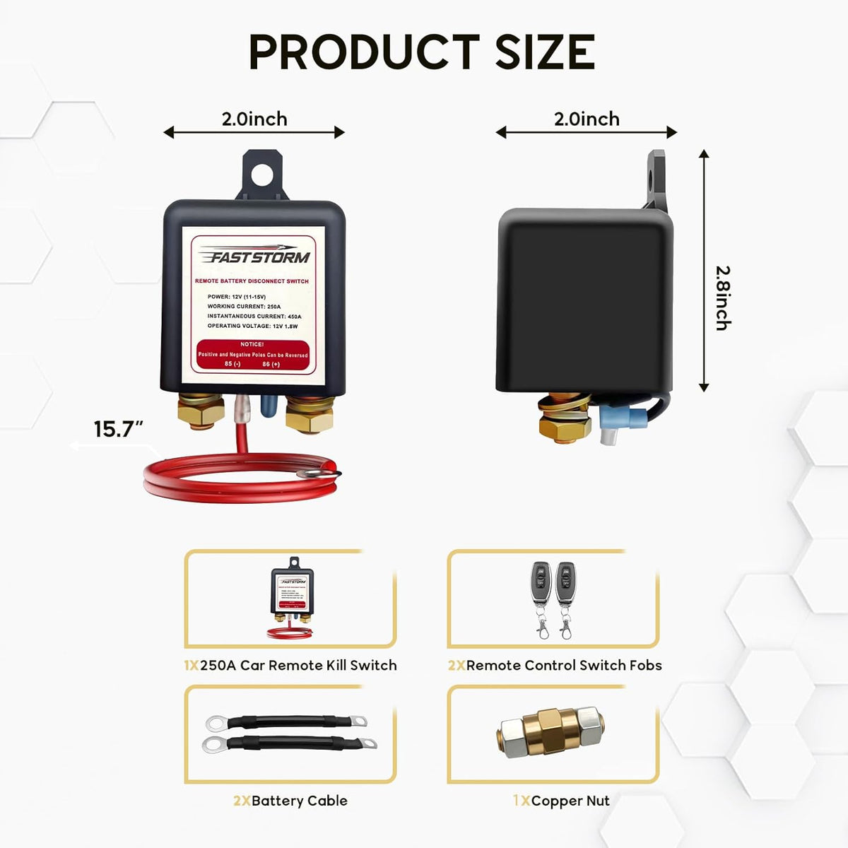 Side Post Remote Battery Disconnect Switch 12V, 250A Negative Battery Cut Off Switch Anti-Theft Kill Switch Kit Upgrade Prevent Battery Drain for Car Truck, RV Auto, Boat,Vehicle etc