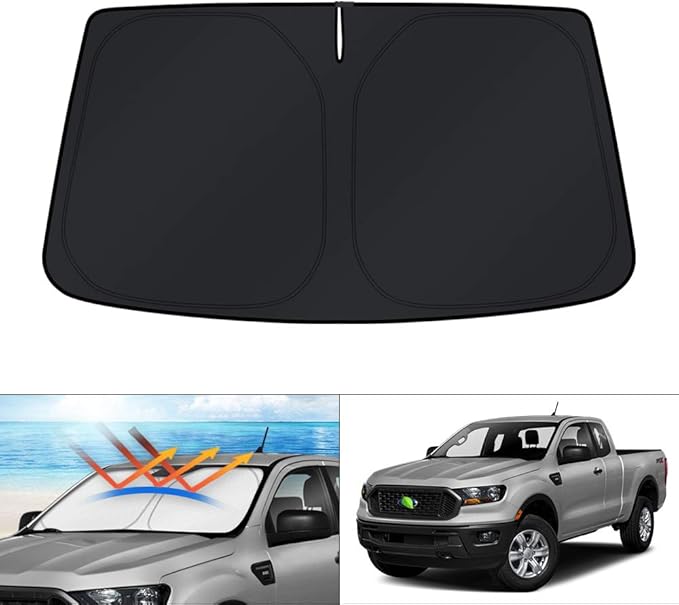 KUST Windshield Sun Shade for Ford Ranger Accessories 2019-2025 2026 Custom Fit Window Shade Foldable Sun Visor Protector Blocks UV Rays Keep Your Car Cooler
