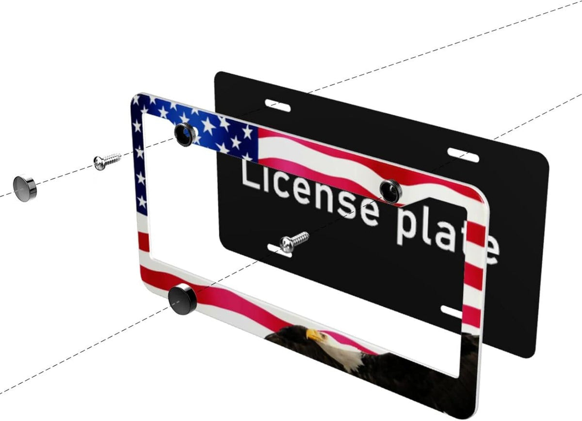 American Flag License Plate Frame American Flag License Plate Holder American Flag Eagle License Plate Frame Covers US Car Tag Frame Stainless Aluminum 2 Pack 2 Holes Decorative 2 Pcs Set for Men