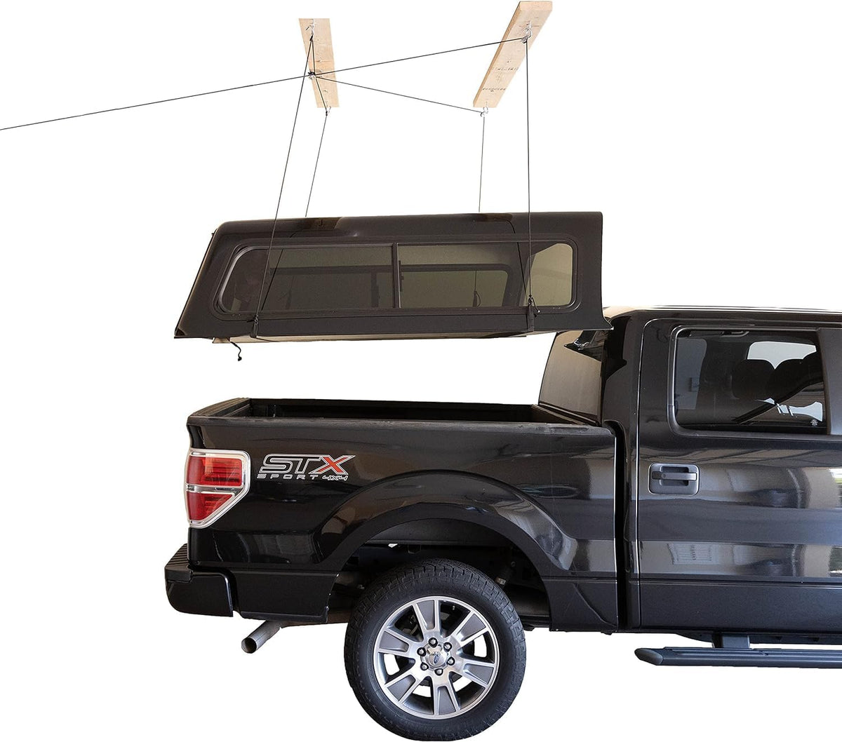 HARKEN - Truck Cap Overhead Garage Storage Hoist, Self-Leveling, Safe Anti-Drop System, Easy One-Person Operation, Smart Garage Organization