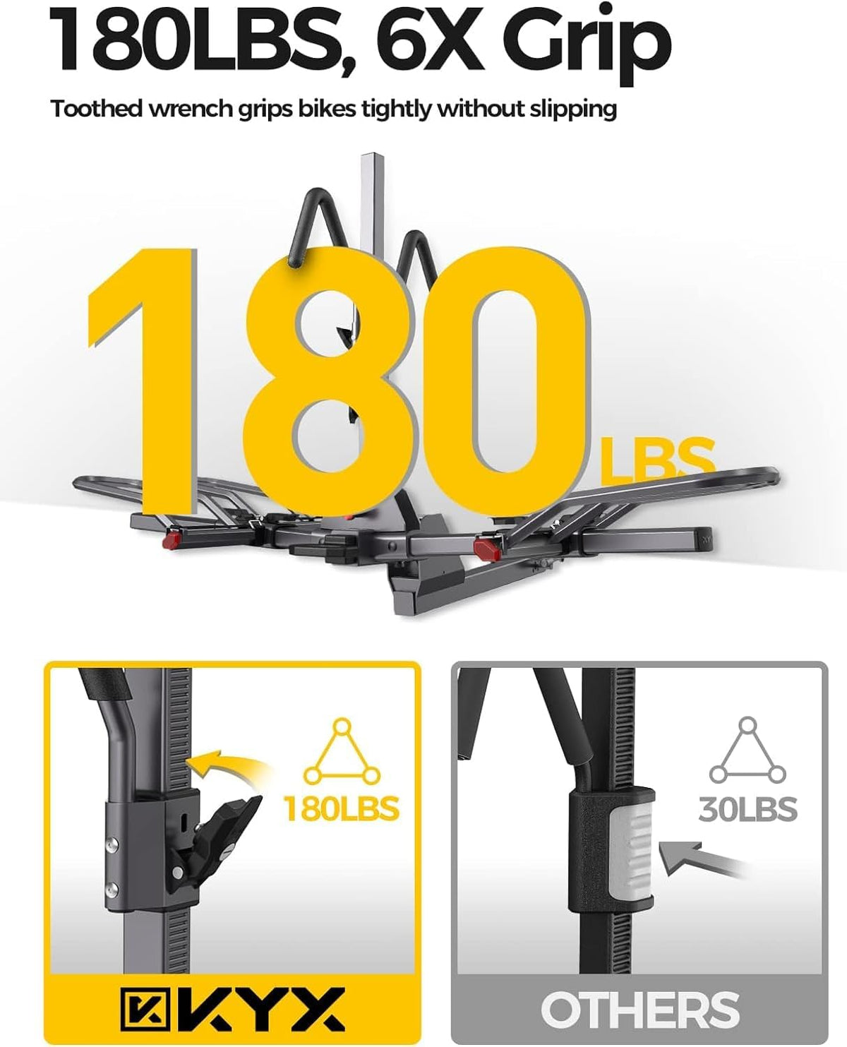 KYX 220 lb Hitch Mounted E-Bike Rack, 2-Bike Rack Platform Style for Cars Trucks SUVs Minivans, fits MTB Gravel Road Bike with Up to 5-inch Fat Tire Carrier Rack - 2" Hitch Receiver (Aluminum)