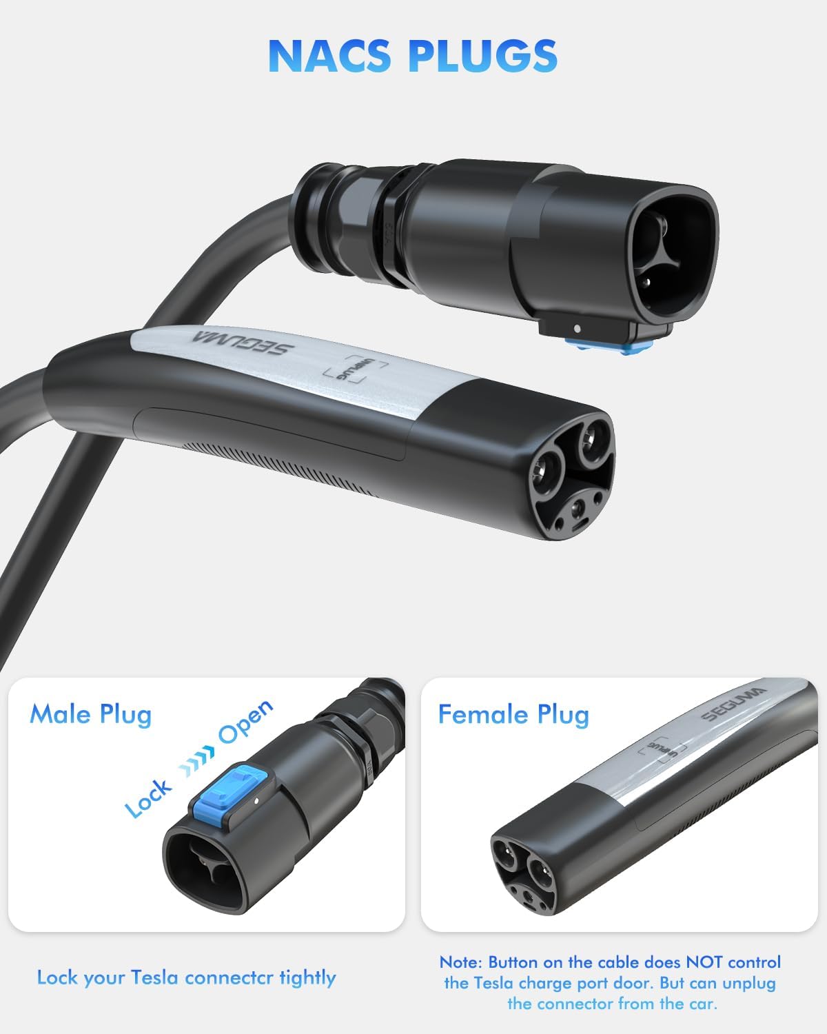 EV Charger Extension Cable for Tesla, 50Amp 40ft Up to 240V 12kW, NACS Plug EV Extension Cord for Tesla Wall Connector/Destination Charger, Compatible with Model Y/X/3/S (Not Fit Tesla Mobile Charger)