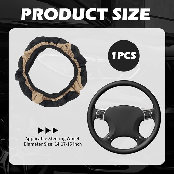 15 Inch Car Steering Wheel Covers with Double Colors,Non-Slip Leather Steering Wheel Cover for Protecting Steerings Wheels,Universal Cars Decorations Car Wheels Cover (Beige)