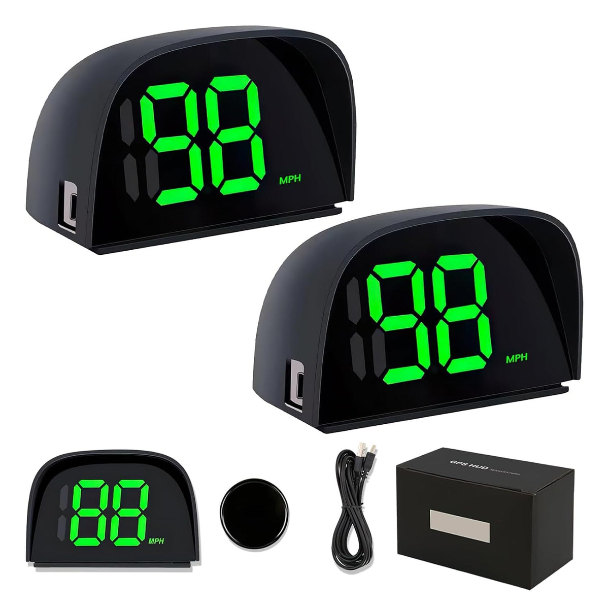 2 Pack GPS Digital Speedometer for Car MPH Golf Cart Universal HUD Speed Meter with LED Large Font Head Up Display Car Accessories with USB Cable Plug Play for Truck Motor SUV Golf Cart All Vehicles