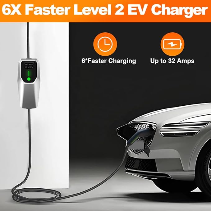 Junsun Level 1&2 EV Charger 32Amp 110V-240V with 20FT Cable, Portable Home Charger NEMA 14-50 5-15 Plug for All SAE J1772 Electric Cars