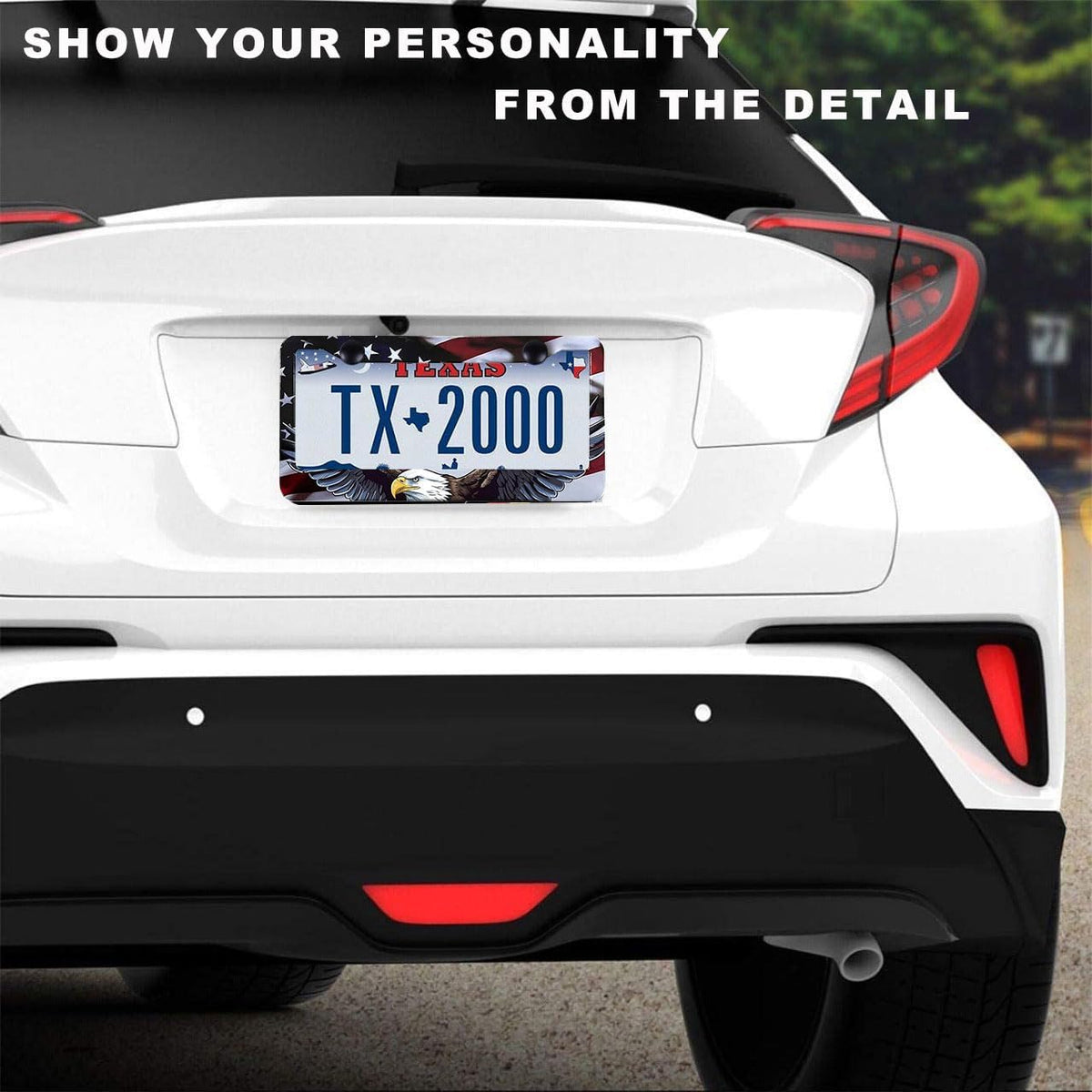 2Pack Universal Flag and Eagle License Plate Frame -Rustproof Aluminum Matte Black Car License Plate Frames