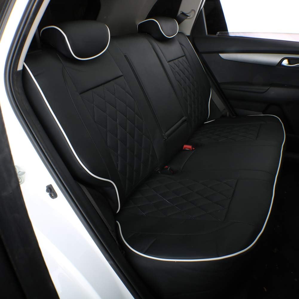 EKR Sportage Seat Covers Custom Fit for KIA Sportage LX 2023 2024 2025 2026 Leather Car Seat Cover Full Set - Faux Leather (Black with White Piping)