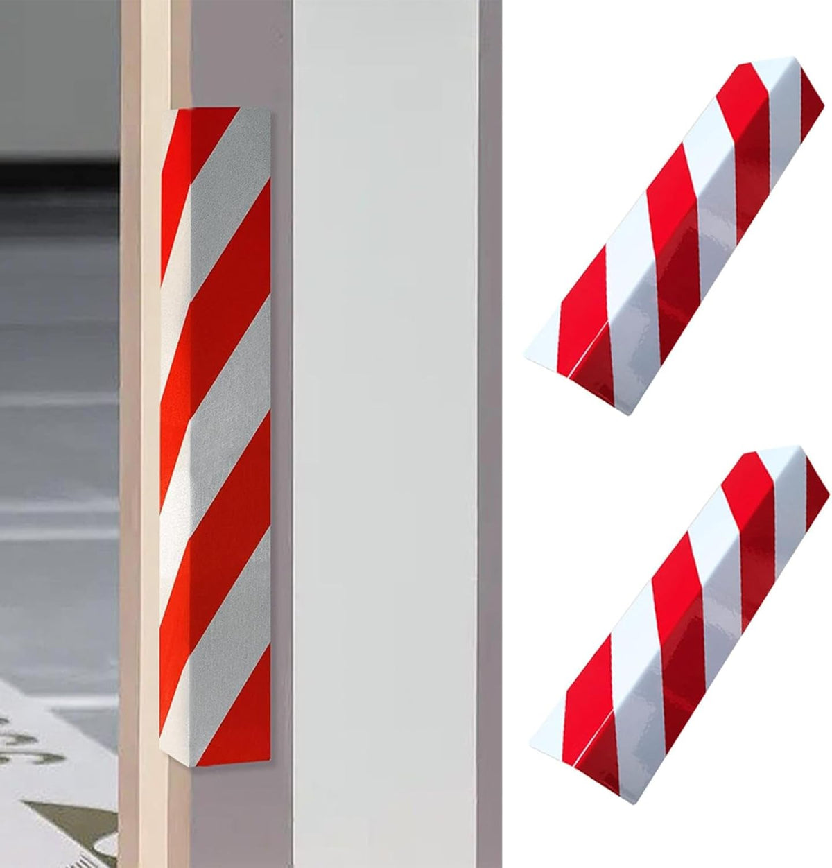 2 Packs 40 * 15 * 1.5cm Garage Wall Protector Foam Wall Corner Guard for Parking Garages Wall Edge Protector with Reflective Safety Stripe, Self-Adhesive (Red-White)