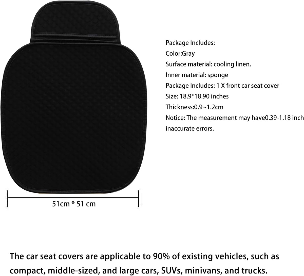 Linen Bottom Car Seat Covers Cloth,Fabric Car Seat Covers Front Seat Only,Cooling Car Seat Pad Cushion for Trucks Breathable Ventilated [Black]