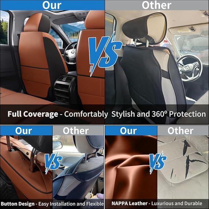 Car Seat Covers Full Set Custom Fit for Mercury Mountaineer 1997-2010-Luxury Leather with Lumbar Support, Breathable, Waterproof, Anti-Slip, Durable, Easy to Install (BlackBrown,Full Set)