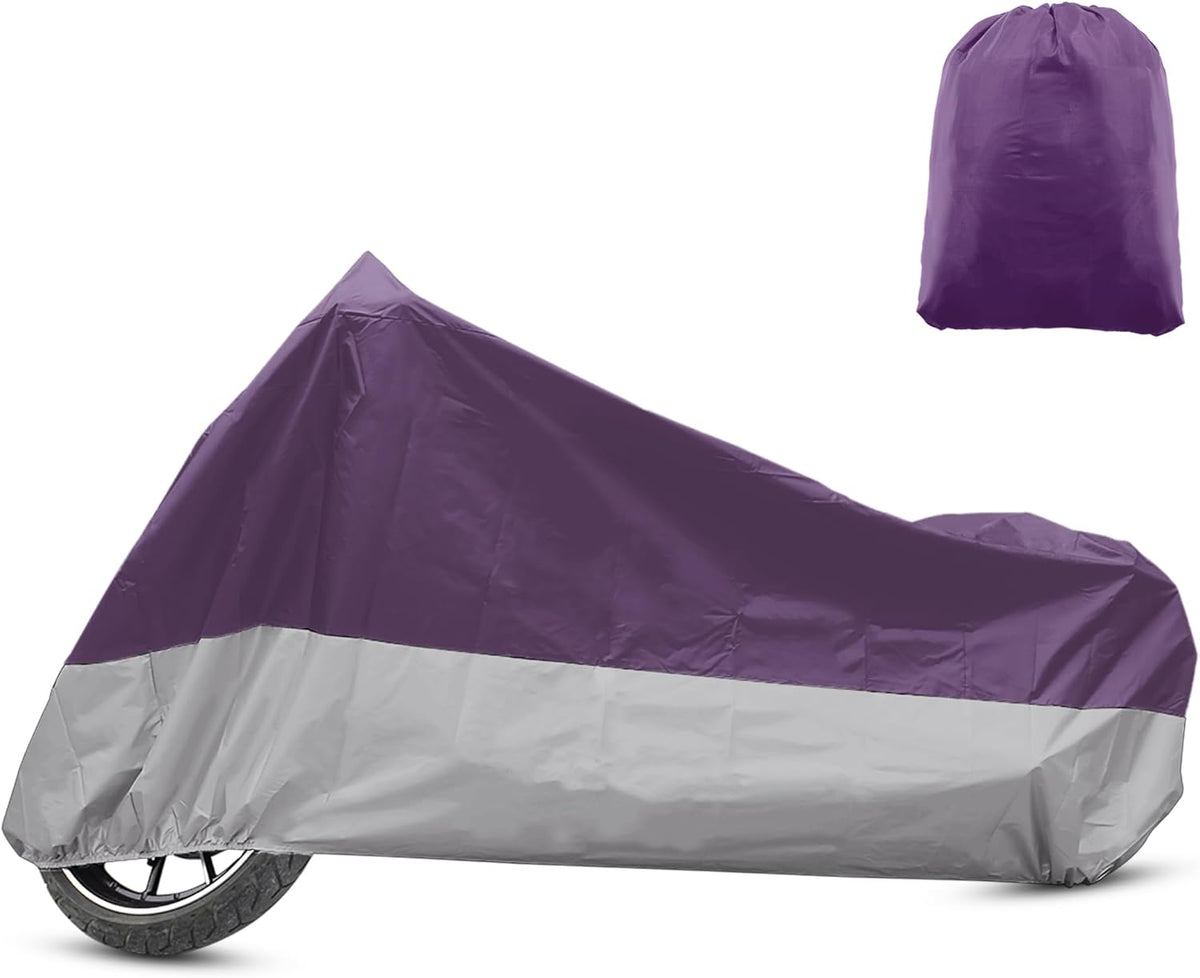 X AUTOHAUX Motorcycle Cover for Harley Davidson for Honda for Suzuki All Season Waterproof Outdoor Protection Motorbike Cover Fits Up to 104.33'' Motorcycles Cover XXL Purple Silver Tone