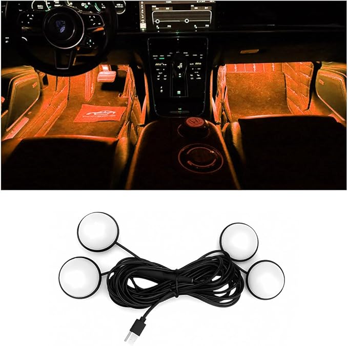 BESULEN Car Interior LED Lights, Automotive Ambient Neon Light Kit with USB Port, Car Accessories, Gifts for Men and Women, 4 in 1 Decoration Lights for Car, Garden, Home, Party（Orange）