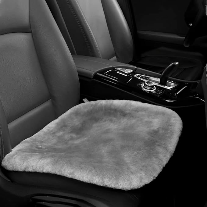 Genuine Sheepskin Auto Seat Pad, Australian Soft Wool Seat Cover Breathable and Sweat-Wicking Comfort Warm Universal Fit,19.2 inch x19.2 inch (Front seat Cushion 1pc, Gray)