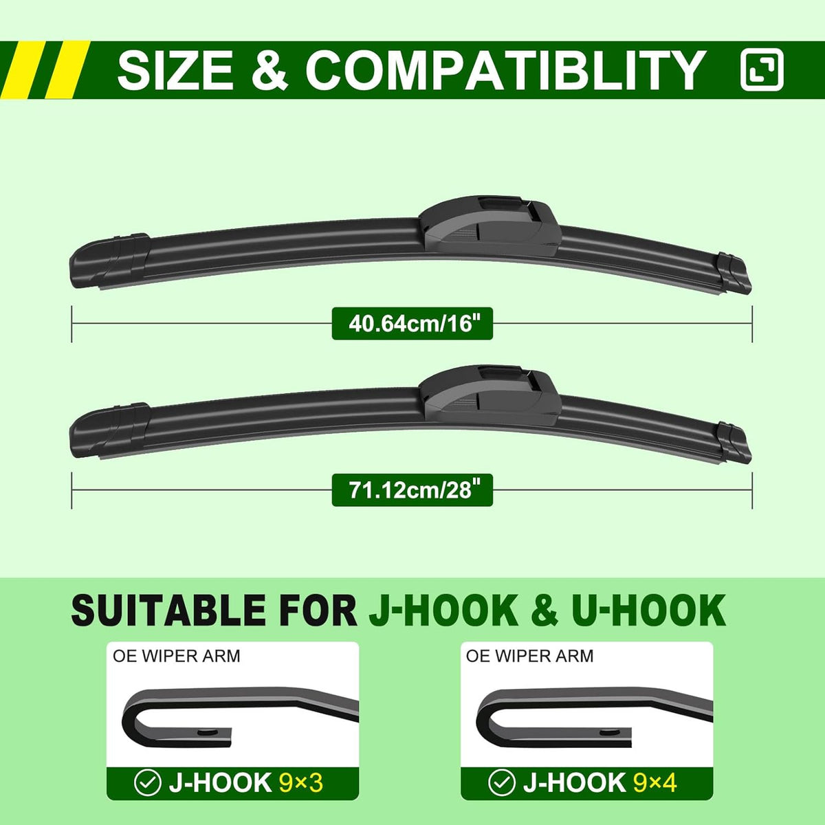 OEM Quality 28in + 16in Premium All-Season Windshield Wiper Blades for Original Equipment Replacement(Set of 2)