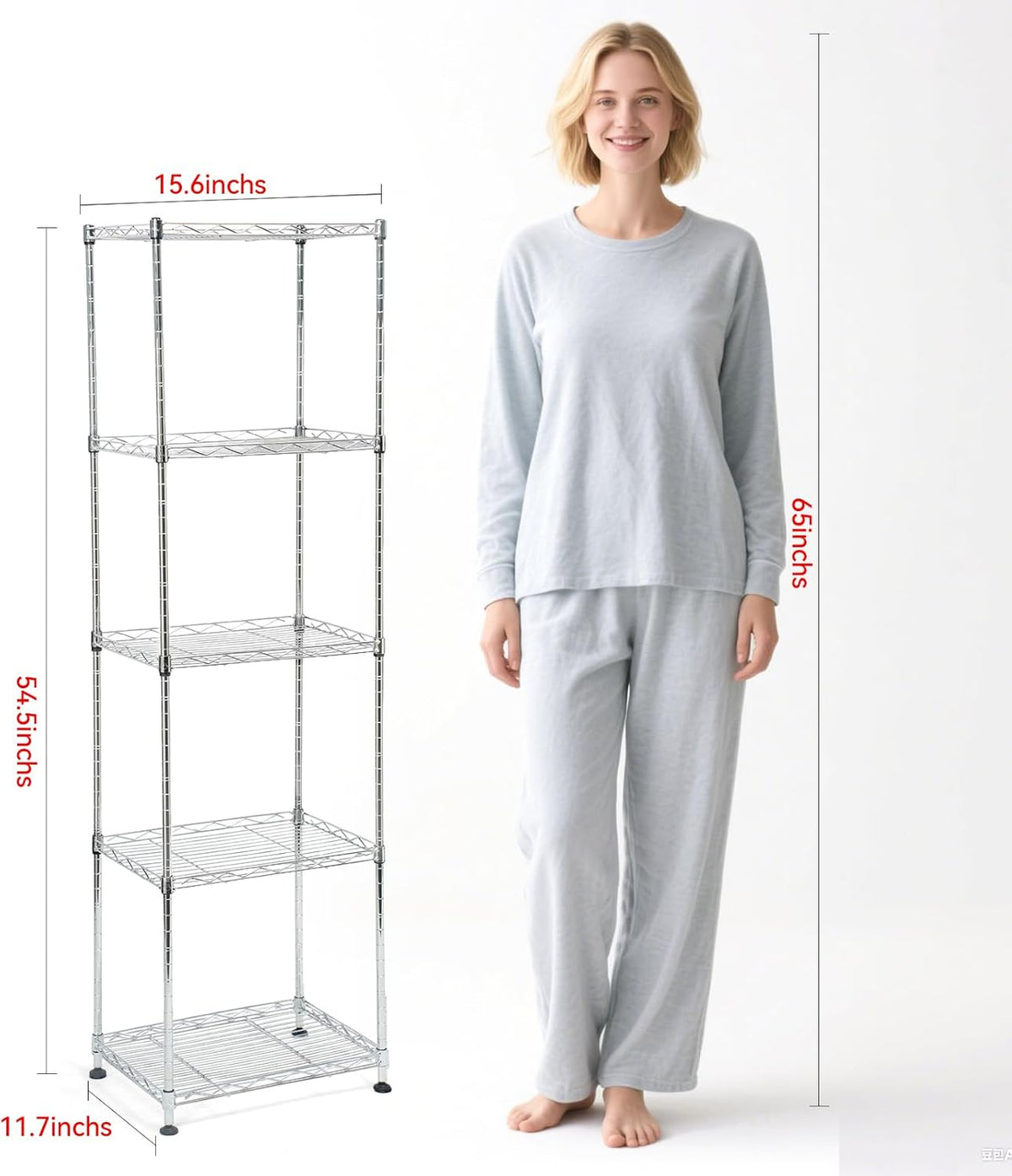 Chrome Small 5 Tiers Wire Shelving NSF Certified. Adjustable Storage Rack for Kitchen,Garage,and Laundry Utility Room (Chrome-Small-5Tiers-16x12x55)