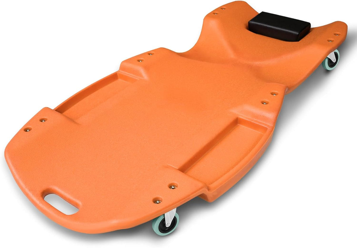 Magshion Mechanic Creeper with Padded Headrest & Tool Trays – 440 lbs Capacity, Rolling Garage Creeper with 6 Swivel Wheels, Lightweight & Portable Under Car Creeper for Auto Repair (Orange)