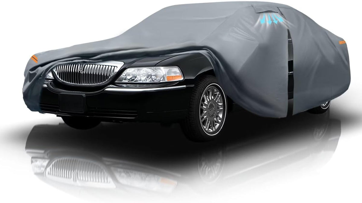 Waterproof Lincoln Town Car(1998-2011) Car Cover with Breathable Vents, [2025 Upgrade] Premium Covers with Cotton Liner and Zipper Door, Sun Rain Snow Dust Uv Protection.(Gift with Towel)