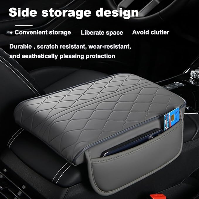 1 Pack Car Center Console Cover Custom Fit for Alfa Romeo Stelvio 2017-2021 2022, Leather Memory Foam Armrest Cushion Protector, Anti-Scratch Durable Armrest Pad,Grey