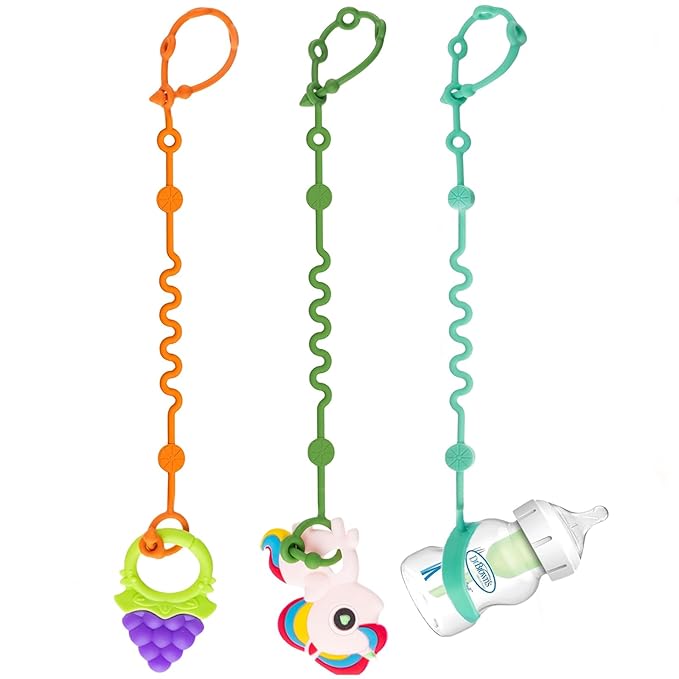 LittleHugs Toy Straps for Baby, Adjustable Toy Holder for Stroller Accessories, Silicone Tether Pacifier Clip, No Throw Travel Essential Leash for High Chair, Car Seat (3- Pack)