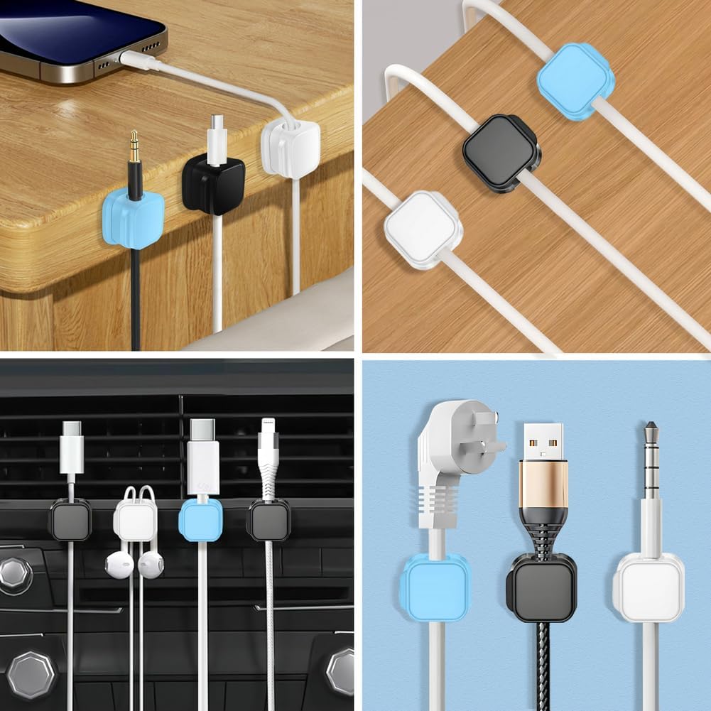 18 Pack Cord Organizer Holder,Magnetic Cable Clips Management,Easy Strong Adhesive Phone USB Charger Cord,Hide Or Organize Desk Cable for Kitchen,Office,Car,Nightstand（3Colors）