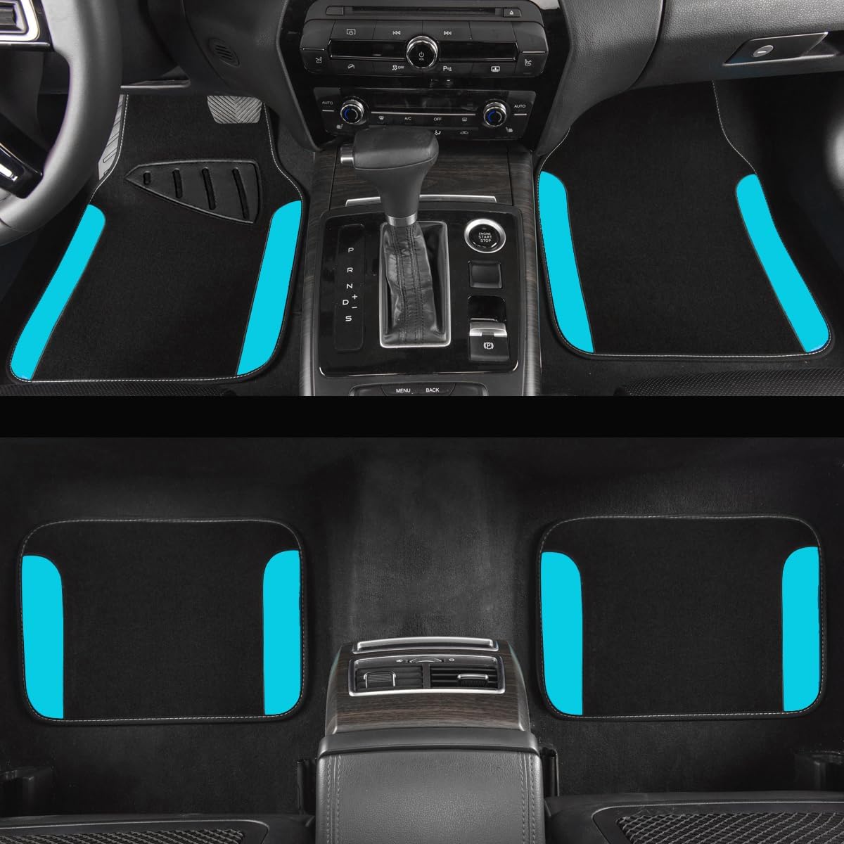 CAR PASS Waterproof Universal Fit Car Floor Mats, Faux Leather Car Carpet Mats, Car Mats with Anti-Slip Nibbs Backing & Driver Heel Pad Fit for SUV,Vans,sedans, Trucks,Set of 4pcs(Light Blue)