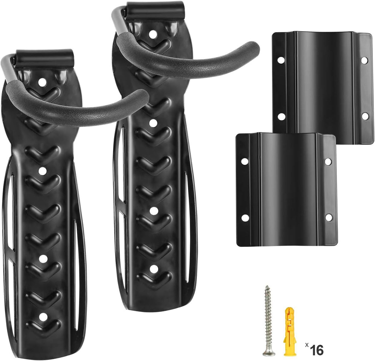 Todeco Bike Wall Mount Rack with Rear Tire Tray, Vertical Bike Hooks Storage Indoor Saving Space for Garage, Shed, Great for Hanging Road, Mountain or Hybrid Bikes,2-Pack
