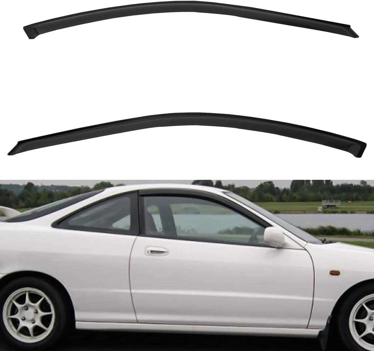 2pcs Front Smoke Tint Sun/Rain Guard Outside Mount Tape-On Vent Window Visors Compatible with 94-01 Integra 2-Door Coupe/Hatchback DC2