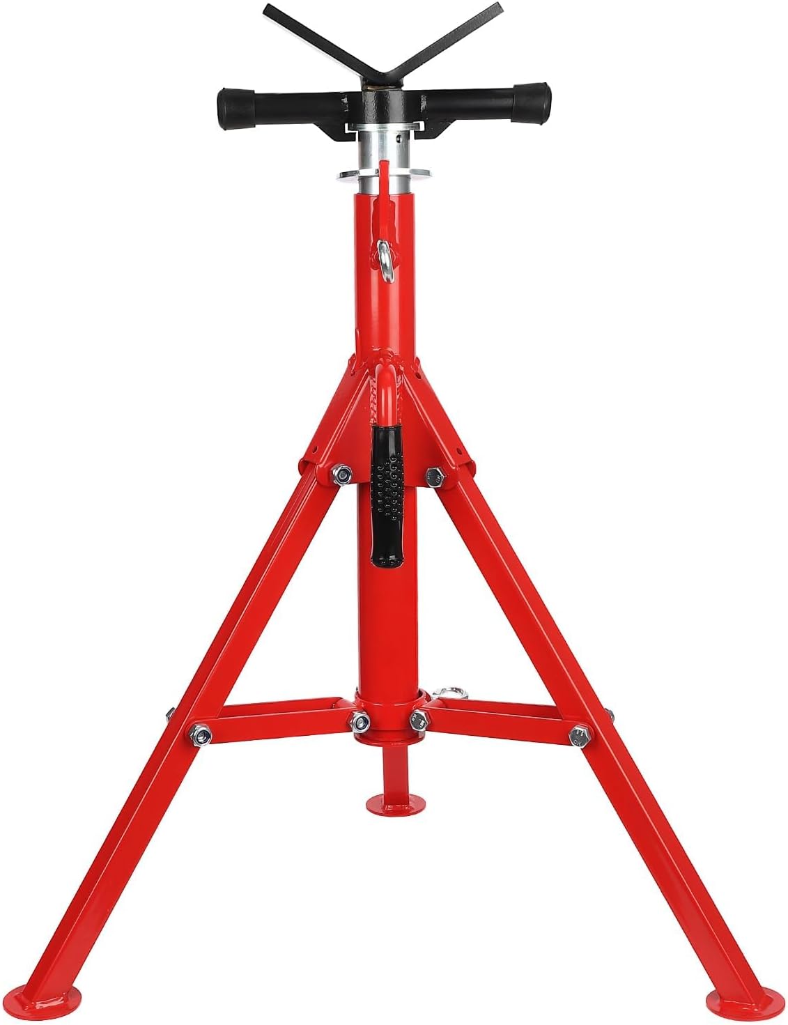 V-Head Pipe Jack Stand, Heavy-Duty Folding Pipe Stand with 2500 Lbs Load Capacity, Adjustable Height 28"-52" for Welding, Automotive & Construction Projects, Red