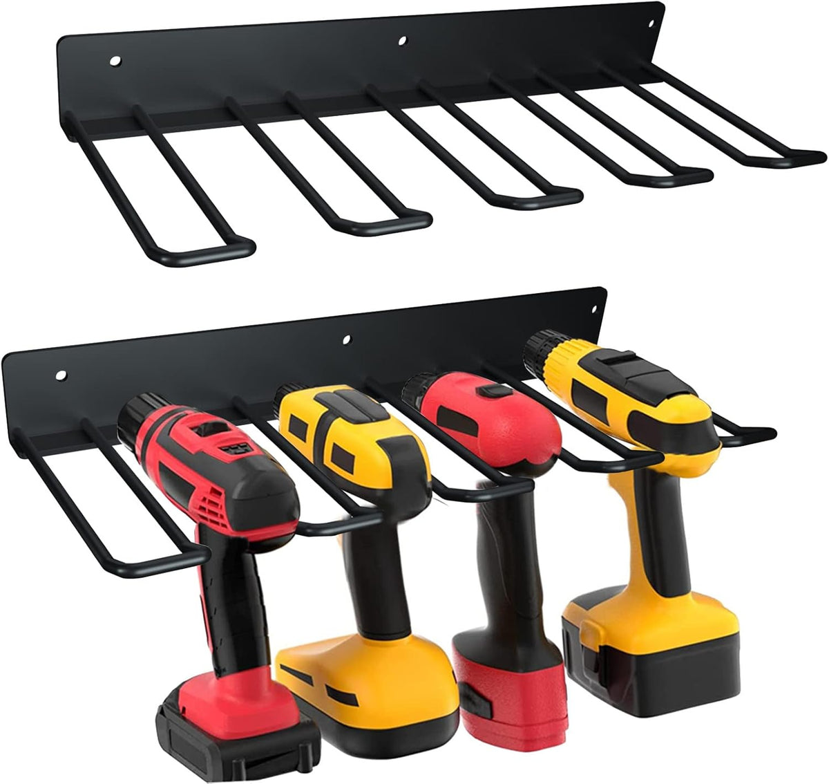 Electric Drill Storage Rack, 2PCS Heavy Duty Metal Wall Mounts, Holds 4 Drills, Compact Storage for Garage or Workshop
