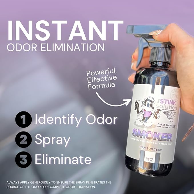 The Stink Solution Smoke Odor Eliminator Spray for Home, Car, Clothes, Hands, Hair, Wall & More Completely Neutralizes All Types of Smoke Odor Best Smoke Smell Remover Bamboo Teak 16oz & Sky Blue 16oz