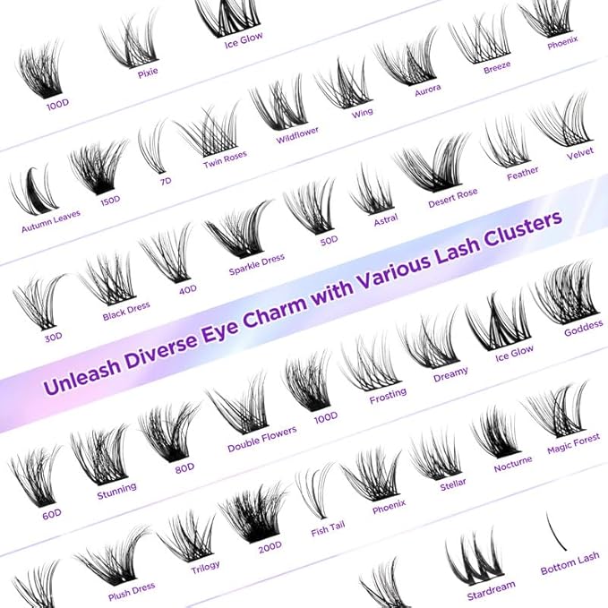 Lash Extension Kit DIY Lash Clusters Kit Eyelash Extensions Individual Lashes Extensions with (Bond,Seal,Tweezers,Remover,168Pcs,Nocturne,8-16)