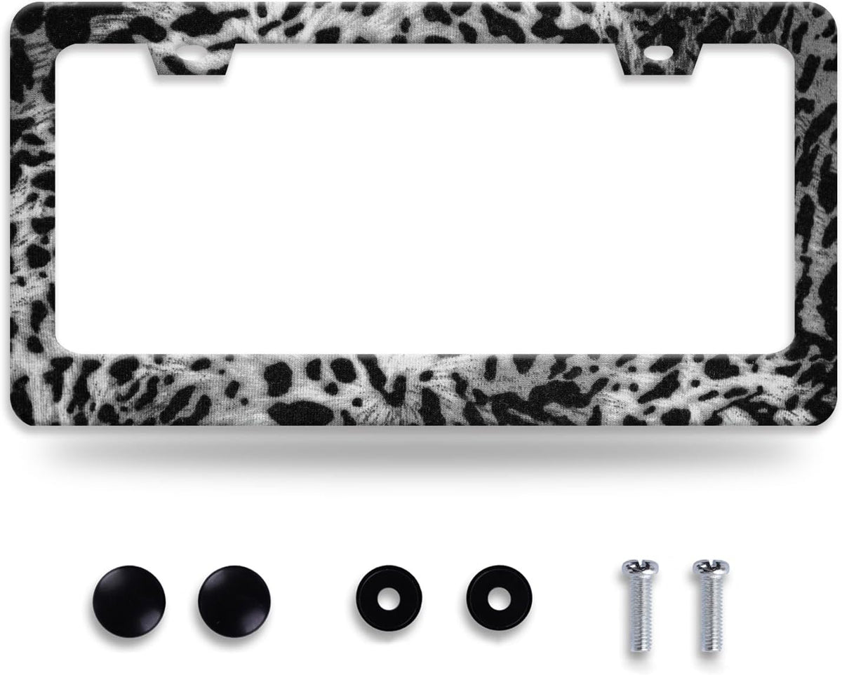 Beautiful Leopard Print License Plate Frame Cheetah Print Texture License Plate Holder for Car Decorative Parts Stainless Stee License Plate Frames for Standard Us Canada Funny 12x6 Inch