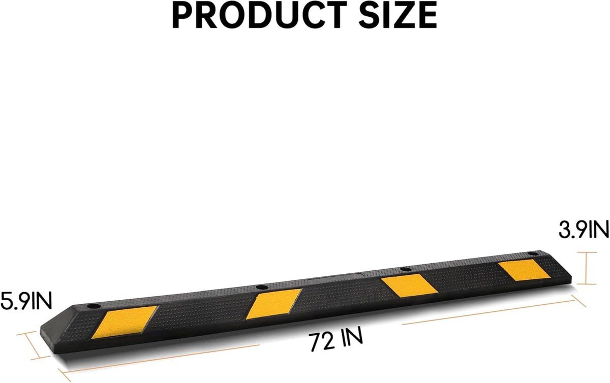2-Pack 72" Rubber Parking Curb, Heavy Duty Long Garage Floor Wheel Stopper with Highly Visible Yellow Reflective Stripes, Car Parking Bumpers for Truck, RV, Trailer