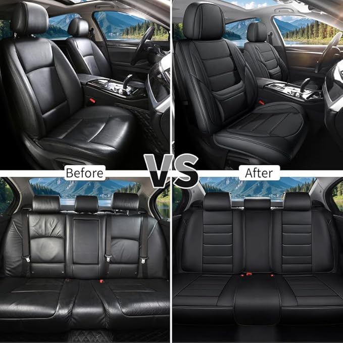 Car Seat Covers Custom Fit for Chevrolet/Chevy Sonic 2011-2020, Premium Faux Leather Waterproof Car Seat Protectors with Lumbar Support, Breathable Anti-Slip Easy to Install(Black,Full Set)