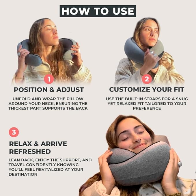 FlyHugz® Neck Travel Pillow | Memory Foam Neck Pillow for Comfort on Airplane | Compact and Ergonomic Design for Travel, Car Rides, and Home Use | Ideal for Adults and Kids