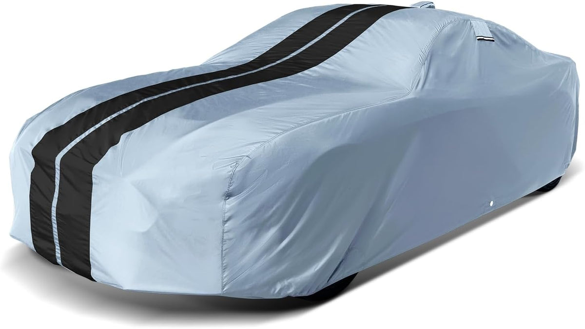 iCarCover Custom Car Cover for Pontiac Parisienne 4-Door (1971-1976) Waterproof All-Weather Rain Snow UV Sun Protector Full Exterior Indoor Outdoor Car Cover (Stripe - Gray/Black)