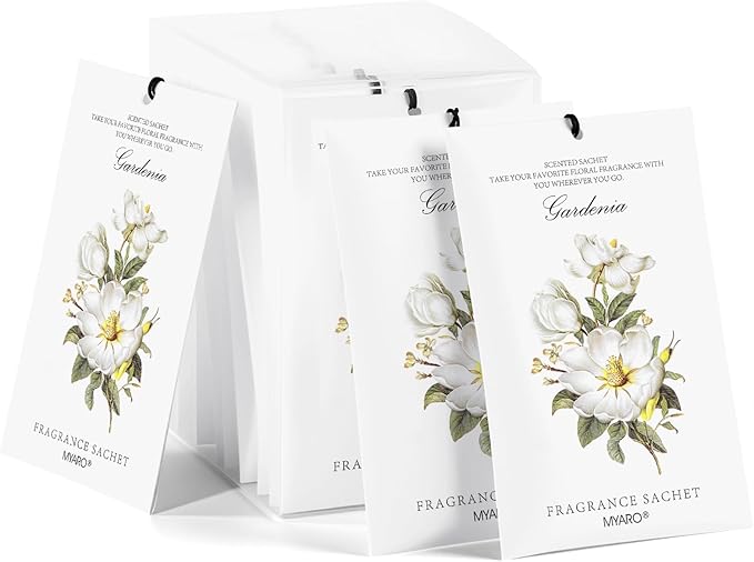 MYARO Scented Sachet House Air Freshener - 12 Pack Long Lasting Gardenia Fragrance Deodorizer for Home Closet Drawer Car
