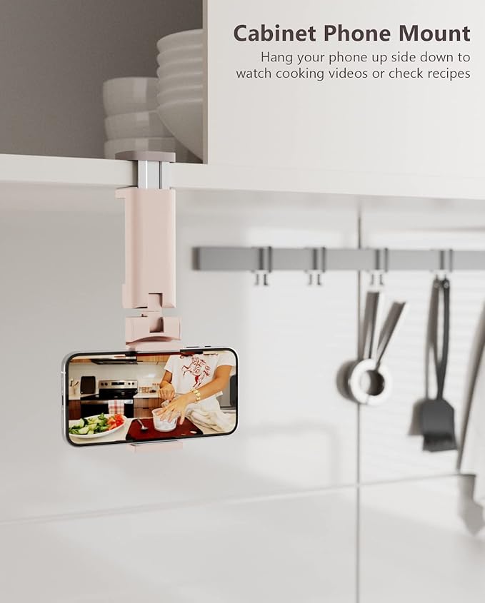 MiiKARE Travel Essentials Airplane Phone Holder, Universal Handsfree Phone Mount for Flying with 360 Degree Rotation, Travel Must Haves Phone Stand for Desk, Tray Table, Pink