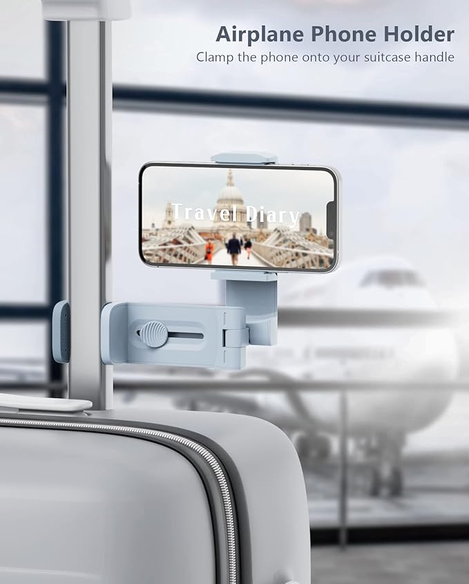 MiiKARE Travel Essentials Airplane Phone Holder, Universal Handsfree Phone Mount for Flying with 360 Degree Rotation, Travel Must Haves Phone Stand for Desk, Tray Table, Pink&Blue