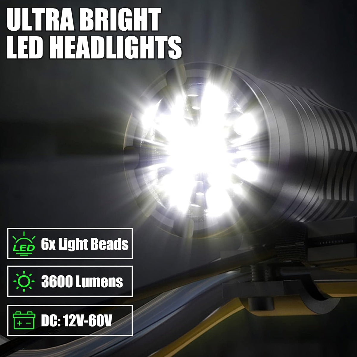 Motorcycle Driving Light 12-60V 40W 3600LM LED Fog Light for ATV UTV Bike Car Truck Boat Forklift Waterproof LED Spotlight with 6 Light Beads High Low Strobe Beam Switch Universal (Black 1)